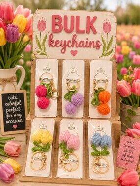 Bulk Handmade Knit Tulip Flower Keychains